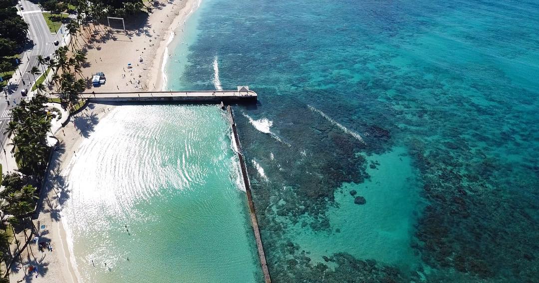 aerial view of “walls” – swimming beach to the reef