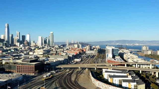 drone hyperlapse from soma looking towards the bay